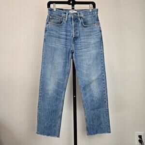 Re/Done High Rise Stovepipe Straight Leg Button Fly Denim Jeans Bright Indigo 27